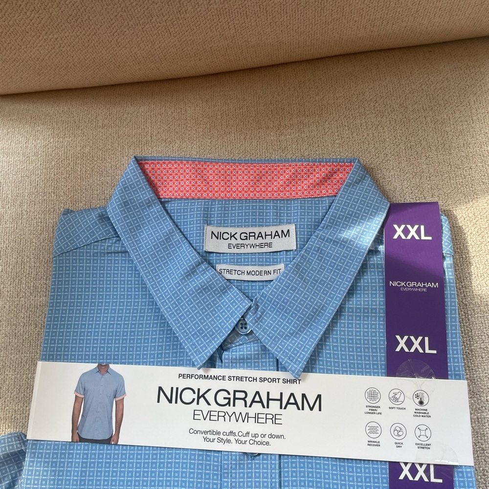 Nick Graham Men's Performance Short Sleeve Woven Sport Shirt NWT